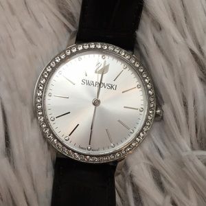 ➰Customized SWAROVSKI Watch, Black Leather Strap➰